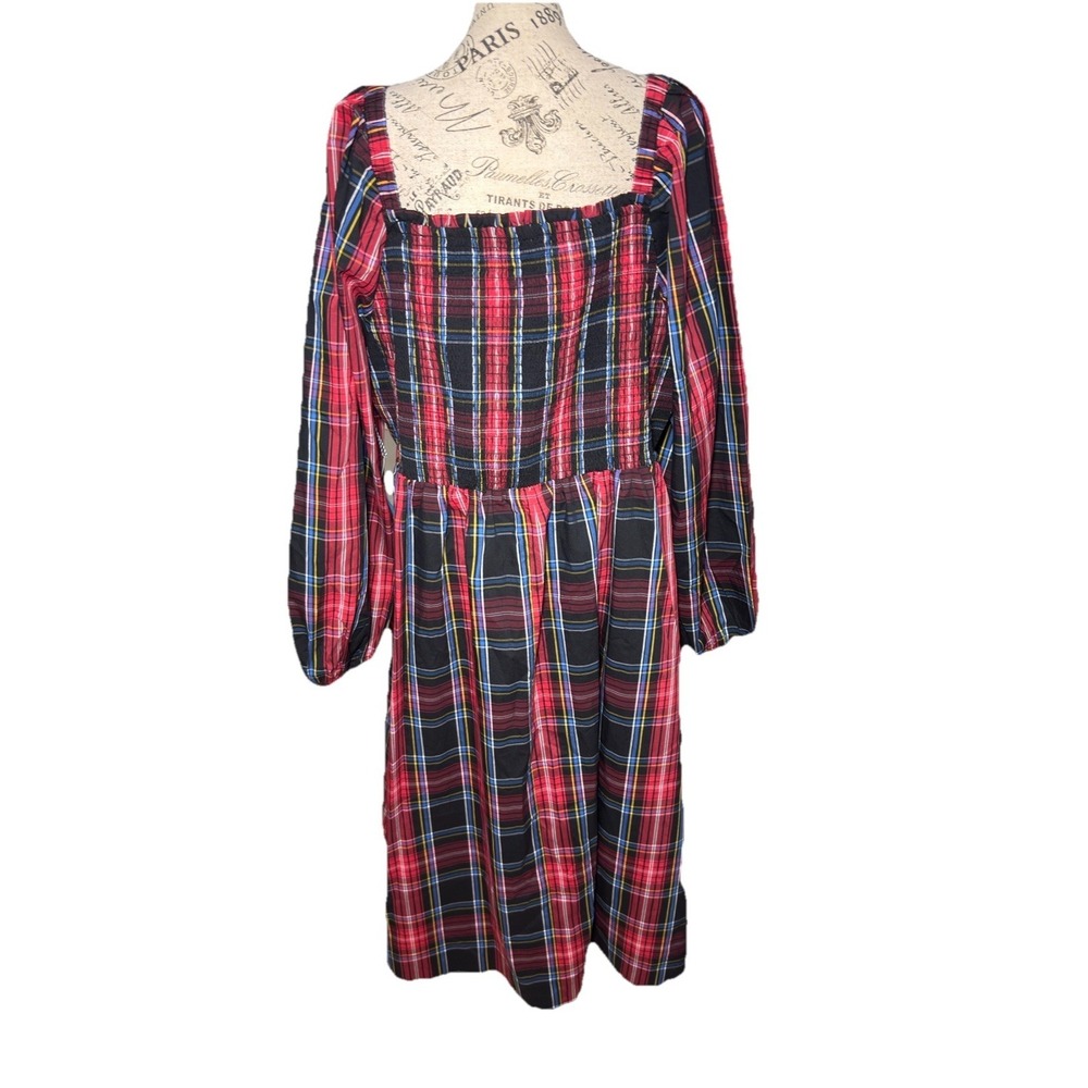 Draper James RSVP Plaid Smocked Dress 2X Midi Red Black Womens‎ Plus XXL NWT